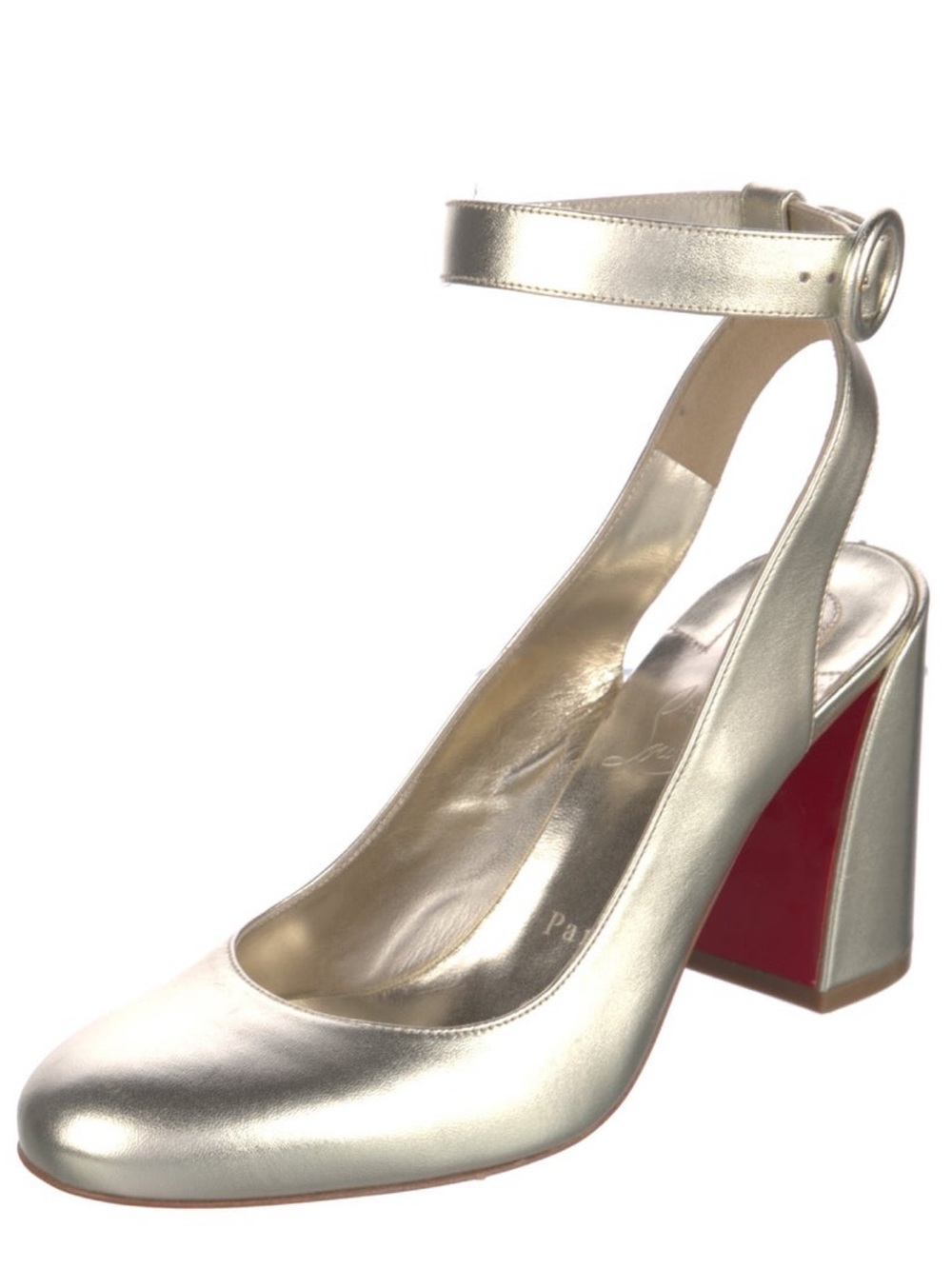Christian louboutin Metallic Silver Ankle-Strap Block Heel Pumps